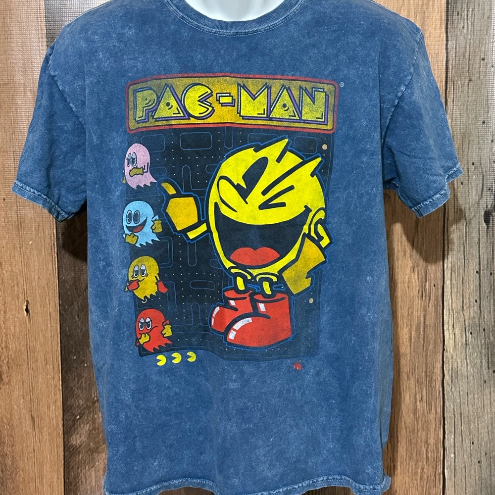 Men's Pac-Man Graphic T-Shirt Acid Stone Wash Size Medium